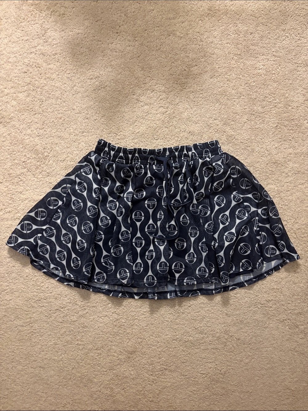 Sergio Tacchini Navy and White Logo-Print Skater Skirt